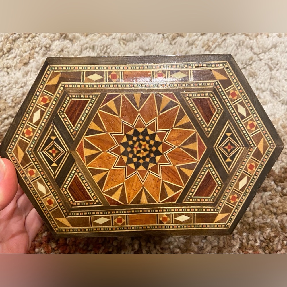 Vintage Moroccan style wooden jewelry box medium